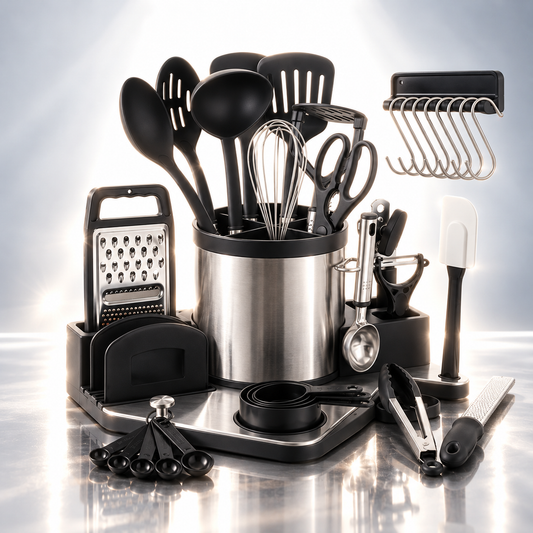 Kitchen Utensils Set – 19 PCS Black Nylon Stainless Steel