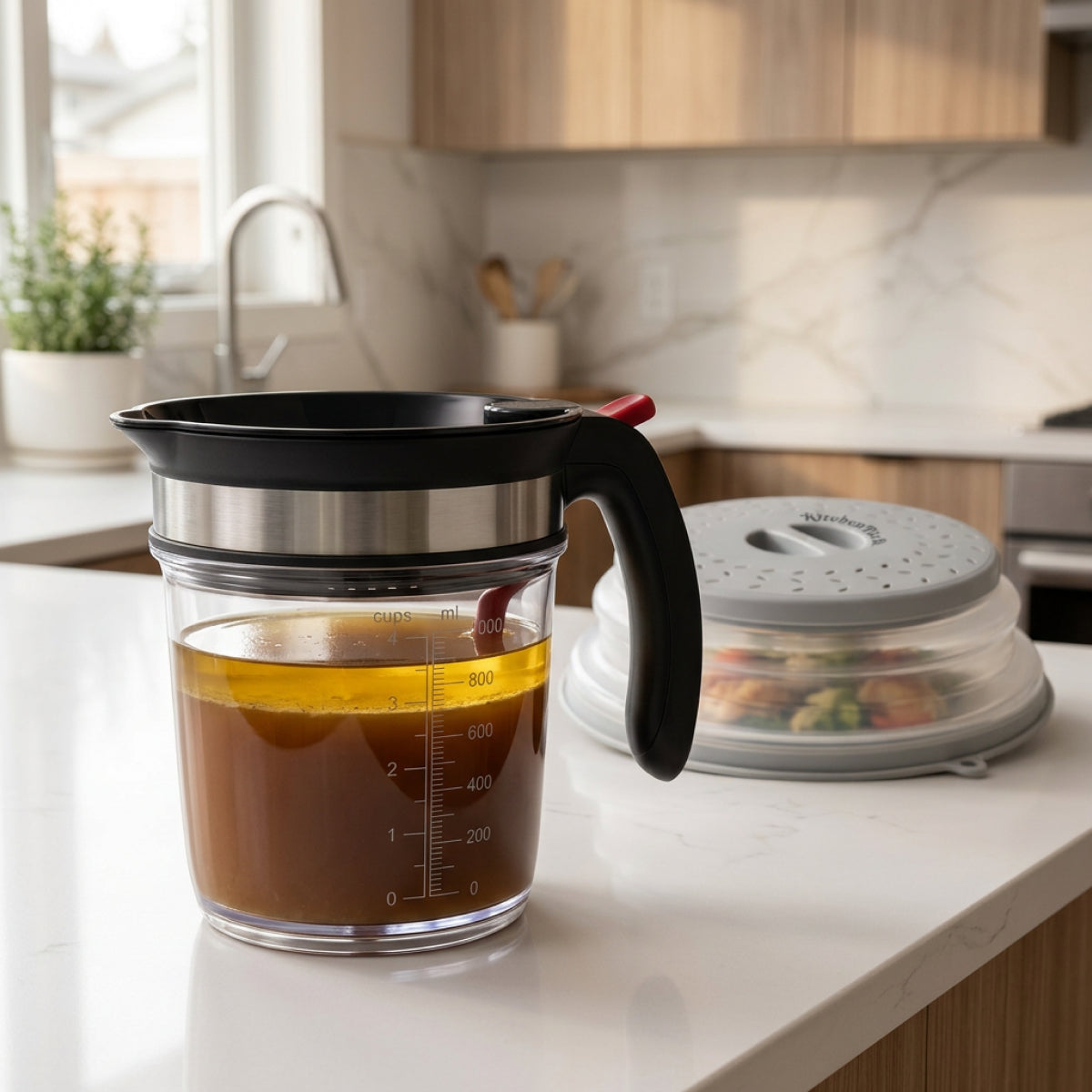 Broth & Reheat Bundle – 1000ml Fat Separator & Microwave Food Cover
