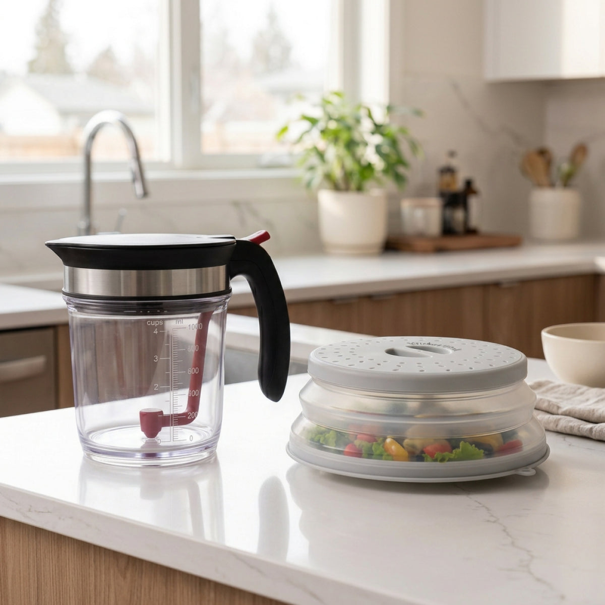 Broth & Reheat Bundle – 1000ml Fat Separator & Microwave Food Cover