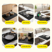 Soft absorbent dish mat used as an alternative to a bulky dish rack