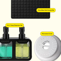 Everyday Mess-Free Kitchen Bundle – Soap Dispenser, Microwave Cover & Dish Drying Mat