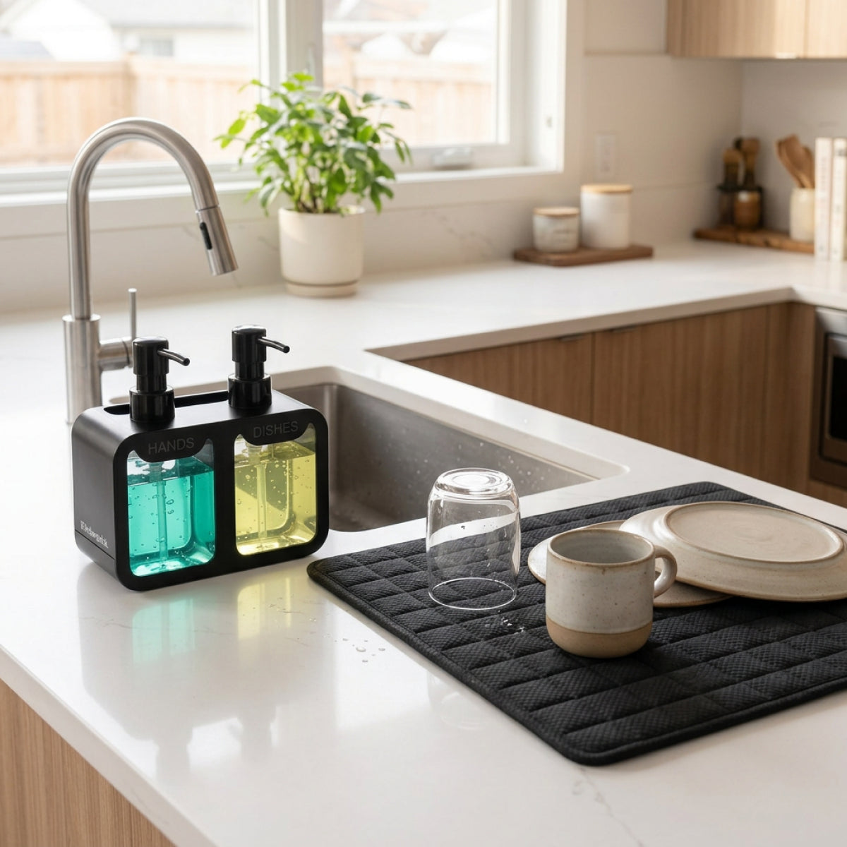 Kitchen Sink Reset Bundle – 2-in-1 Soap Dispenser & Absorbent Dish Drying Mat