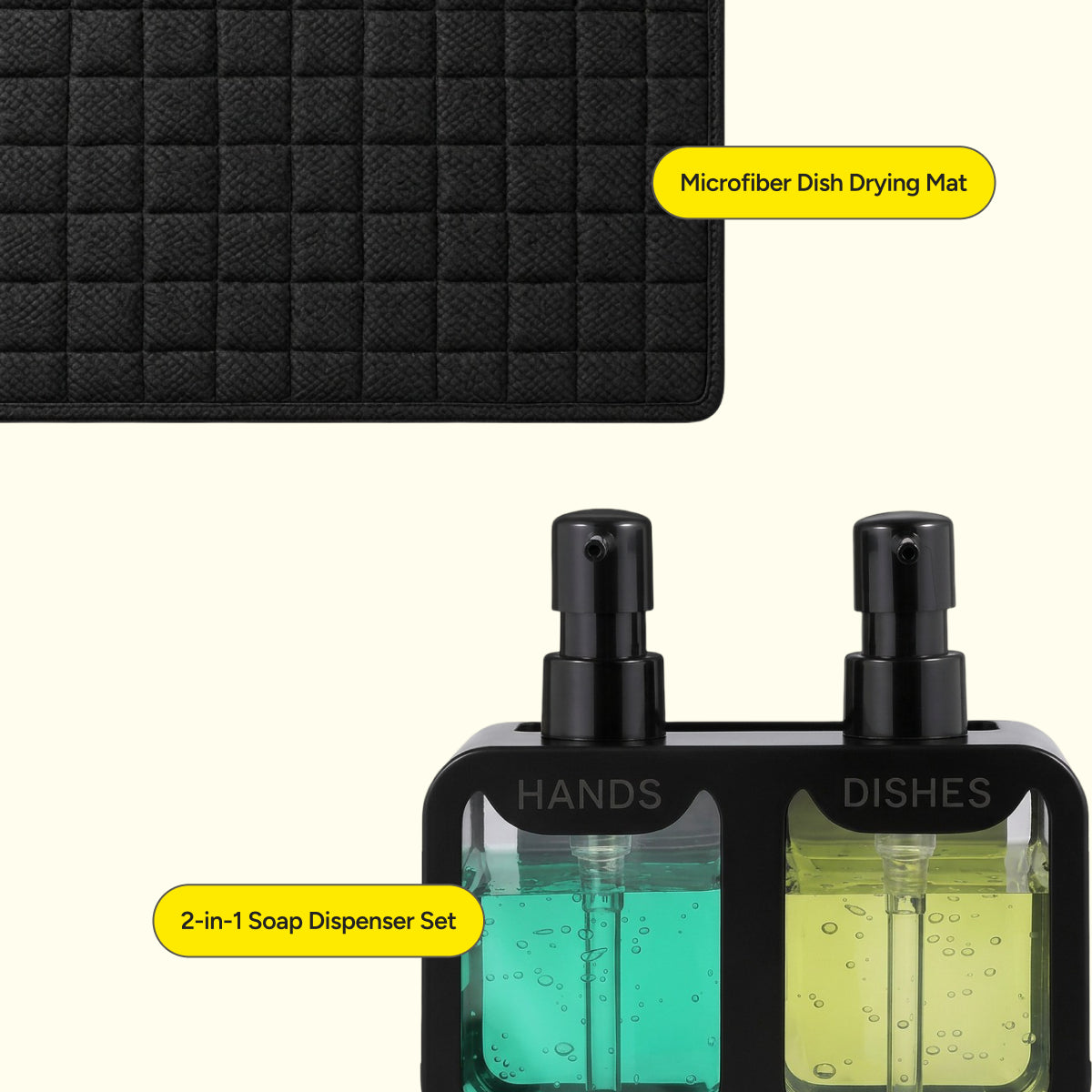 Kitchen Sink Reset Bundle – 2-in-1 Soap Dispenser & Absorbent Dish Drying Mat