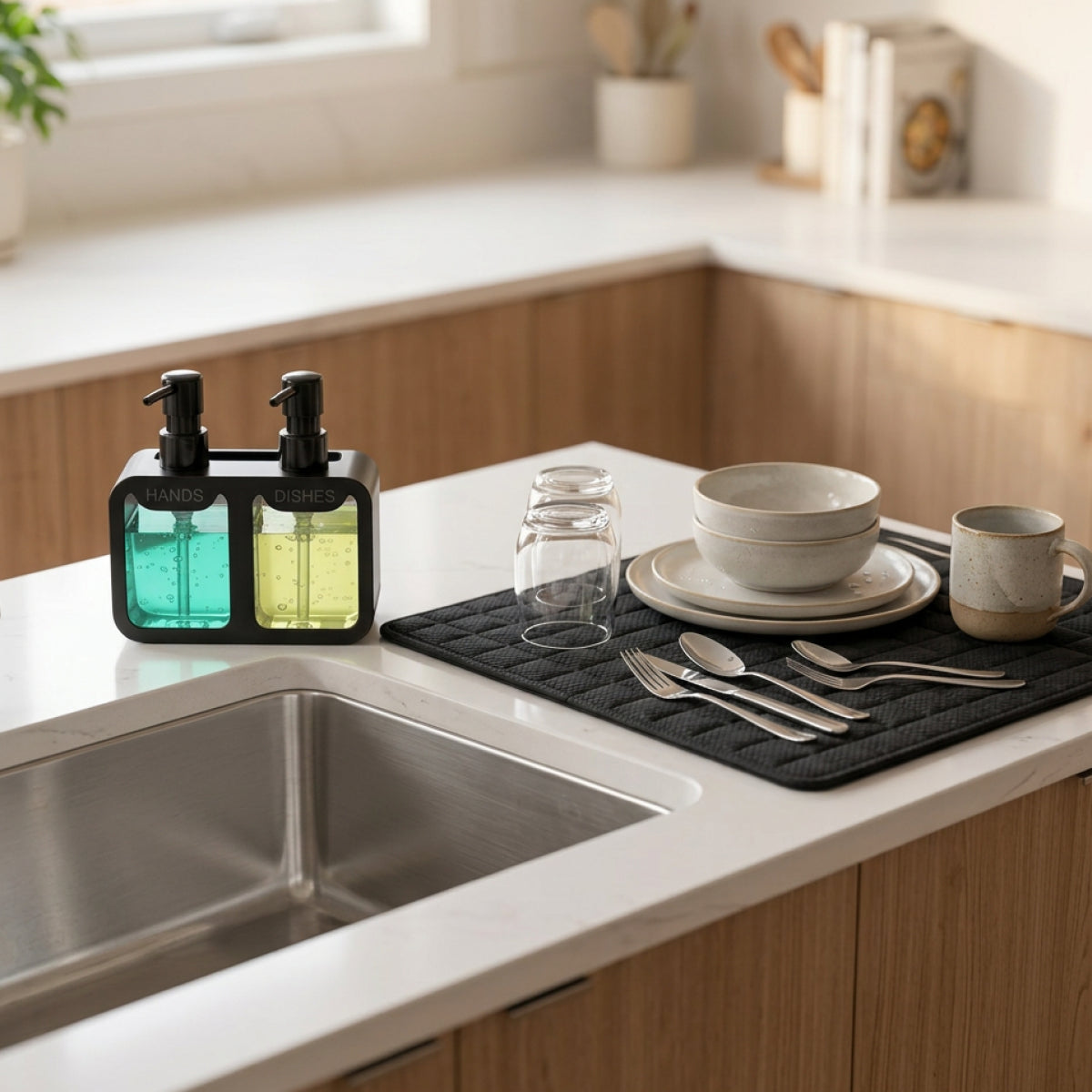 Kitchen Sink Reset Bundle – 2-in-1 Soap Dispenser & Absorbent Dish Drying Mat