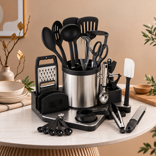 Kitchen Utensils Set – 19 PCS Black Nylon Stainless Steel