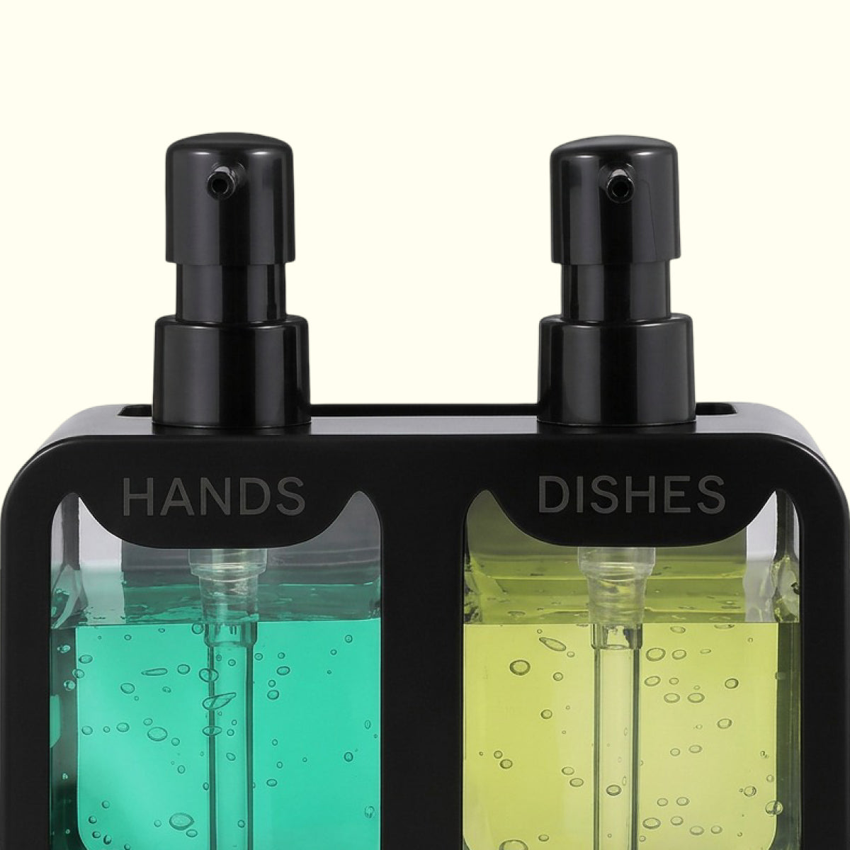 Dual soap dispenser for dish soap and hand soap with sponge holder