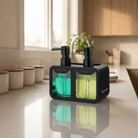 KitchenPick 2-in-1 soap dispenser placed beside modern kitchen sink
